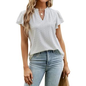Blusa de Verano para Mujer con Volantes, Manga Corta, Cuello en V, Informal, para el Trabajo, Transpirable, de Popelina - Product Image 1