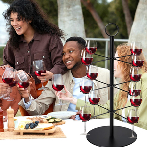 鸡尾酒树架3层旋转12葡萄酒鸡尾酒架，婚礼派对酒吧活动黑色金属香槟塔展示 - Product Image 6