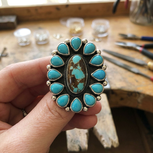 925 Sterling <b>Silver</b> Cute Flower Shape Arizona Turquoise Gemstone <b>Ring</b> Fine Jewelry Natural Stone <b>Statement</b> <b>Ring</b> - Product Image 2