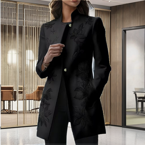 Blazer élégant pour femme 2026, noir, brodé, à bouton unique, col en V, respirant, vente en gros - Product Image 2