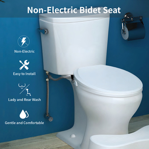 Siège de toilette bidet manuel non électrique à double buse autonettoyant, allongé, avec installation rapide à un bouton et eau froide - Product Image 2