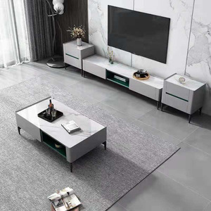 Ensemble table basse et meuble TV en pierre de style italien, luxe léger, moderne et minimaliste, pour petit salon - Product Image 1