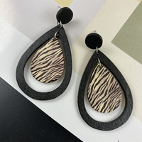 Gran oferta, joyería de moda, pendientes largos de madera africanos con estampado de cebra de gota de lluvia