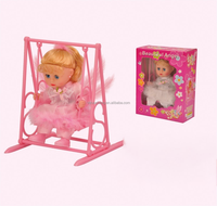 Vente en gros de poupée réaliste avec son et lumière, fonctionnant sur piles, balançoire blanche et rose, poupée ange bébé fille