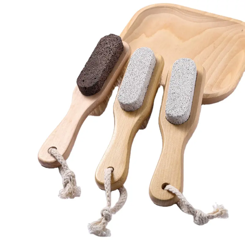 Wholesale Cheap Price Hot Selling Wood Long Handle Volcanic Pumice Stone Exfoliating Bath Brush For Feet And Dead Skin