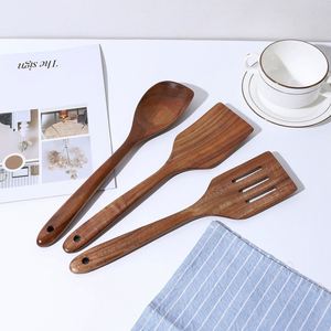 Ensemble de 4 ustensiles de cuisine en bois d'acacia : cuillère de cuisine, spatule ajourée, écumoire, outils en bambou compatibles antiadhésifs - Product Image 4