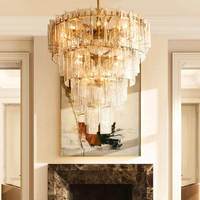 Lustre suspendu LED de luxe à panneaux de verre, multicouche, avec 20 bras et structure en acier pour salon et salle à manger, garantie 3 ans