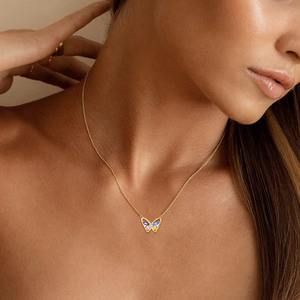 Collana con Ciondolo a Farfalla in Argento Sterling 925 Placcato Oro 18K con Gemme Multicolore per Donne Gioielli da Festa di Fidanzamento Regalo - Product Image 4