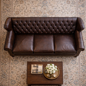 Canapé <span class=keywords><strong>en</strong></span> <span class=keywords><strong>cuir</strong></span> véritable de style américain - Design moderne du milieu du siècle, cadre <span class=keywords><strong>en</strong></span> bois, ensemble durable pour le <span class=keywords><strong>salon</strong></span> et la maison - Product Image 2