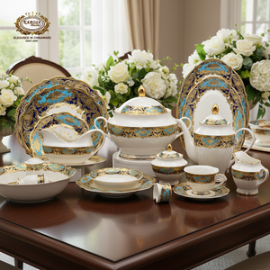 Juego de Vajilla de Porcelana China Karosa de 98 Piezas con Decoración Dorada, Platos para Bodas y Festivales, Modelo K5081-e9 - Product Image 4