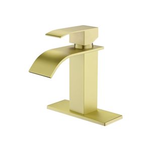 Grifo de Baño Monomando con Caño en Cascada, Acabado Dorado, Montaje en Pared, Diseño Contemporáneo para Baños - Product Image 1