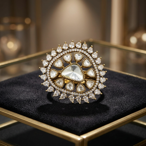 Luxury Oval Halo Cocktail <b>Ring</b> with Pear Cut AAA Cubic Zirconia | Gold Plated <b>Adjustable</b> Statement <b>Ring</b> for Women - Product Image 3