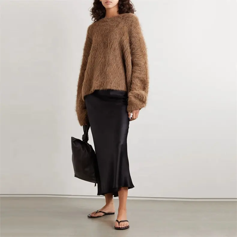 Großhandel Pullover Herbst warme Alpaka Wolle entworfen Damen gestrickt solide Langarm Pullover mit Rundhals ausschnitt Damen Pullover Pullover