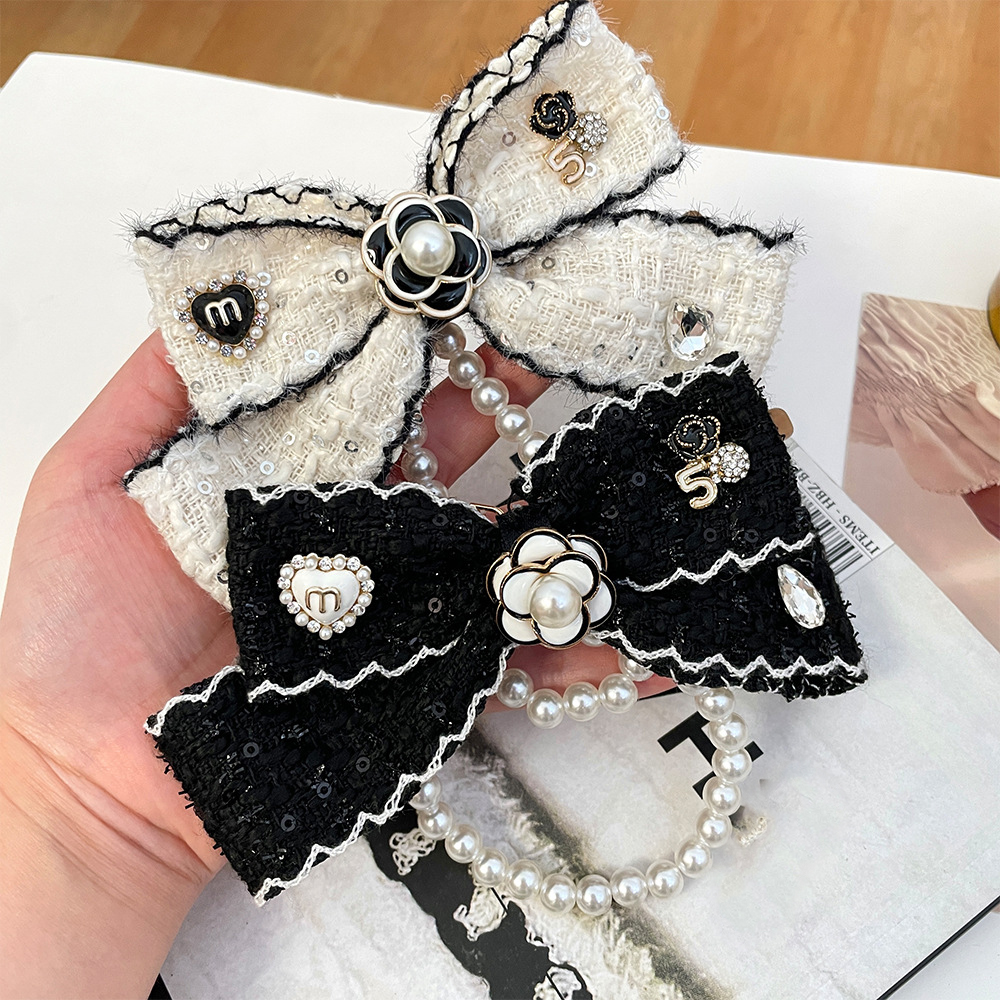 Km Crafts Pearl Bowknot Camellia Pendent Keychain A CHY-6536 | Women's Handbag Dangle Charm