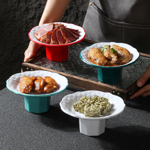 Platos de Melamina con Tallo, Redondos, de Color Sólido, Platos para Aperitivos de Hotel, Platos para Fiestas - Product Image 1