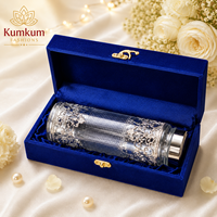 Bouteille d'eau réutilisable en verre argenté allemand, artisanale et luxueuse, étanche, avec boîte cadeau en velours bleu roi, cadeau de mariage, Diwali, Noël