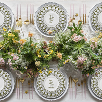 Service de table en porcelaine Palmier botanique : Vaisselle en céramique haut de gamme pour la vente au détail, les mariages dans les jardins et les événements éco-chics