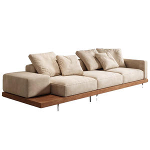 Sofá modular en forma de L con estructura de madera maciza, tela beige y relleno de espuma para la decoración del salón del hogar. - Product Image 5