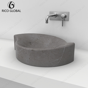 Lavabo Moderno de Mármol Gris, Forma Irregular Única, Renovación de Baños de Alta Gama, Piedra Natural Ovalada, Acabado Mate, Hoteles OEM - Product Image 6