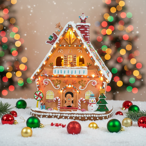 Nouveauté : Maison de Noël LED de 8 pouces avec mouvements et 8 chansons, utilisation intérieure, en polyrésine, décoration 2026 - Product Image 2