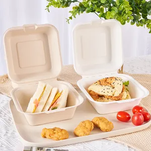 Utensílios de mesa 100% compostáveis e biodegradáveis para bagaço de cana-de-açúcar, recipientes para alimentos, caixa de hambúrguer em concha