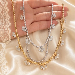 Xinfly Solid 18K Gold Diamond Bead <b>Necklace</b> 3.00ctw 24 Stones Tri-Petal Cluster AU750 <b>Statement</b> Gift Heirloom Quality - Product Image 4