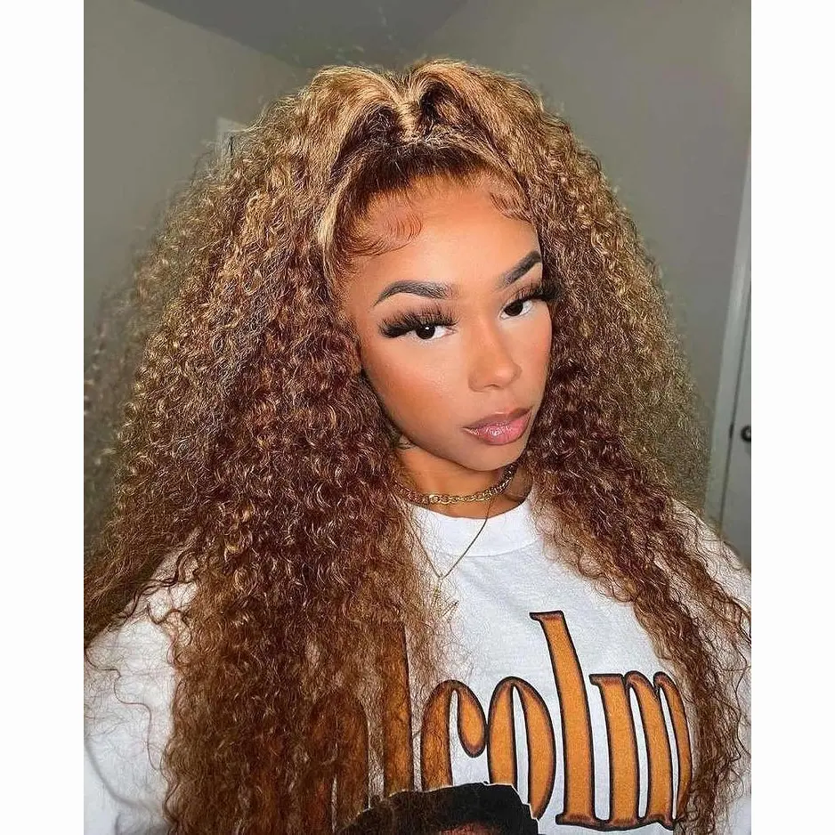 Hot curly wigs human hair lace front 4/27 ombre highlight wig human hair cheap for black women glueless pre plucked