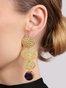 <b>Amethyst</b> Oasis Drop Earrings <b>Raw</b> <b>Amethyst</b> Stone Gold Hammered Tiered Dangle Earrings Elegant Natural Gemstone Jewelry - Product Image 5