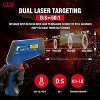 Thermomètre infrarouge CEM DS 50:1 - Pistolet thermique - Plage de température de -58F à 2192F - Émissivité réglable - Double laser - Utilisation CVC - Cuisine - 0,15S