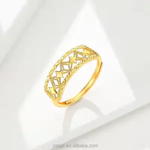 Cincin modis kuningan berlapis emas cincin bintang lima berongga piring emas Vietnam wanita gelang cincin terbuka produsen grosir
