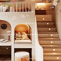 Lit superposé minimaliste en bois massif pour enfants de petite taille, sur mesure, avec lit supérieur, bureau inférieur, rangement et escalier, lit double