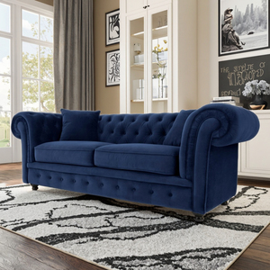 Divano Chesterfield <span class=keywords><strong>in</strong></span> Stile Inglese dal Design Moderno, Imbottito <span class=keywords><strong>con</strong></span> Piedi <span class=keywords><strong>in</strong></span> <span class=keywords><strong>Legno</strong></span> Massello - Product Image 1