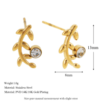Boucles d'oreilles pour femmes de style campagnard classique, plaquées or 18 carats, en acier inoxydable avec pierre en zirconium, modèle en forme de saule