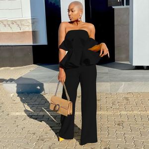 กางเกงขากว้างมีระบายสำหรับผู้หญิงชุด2ชิ้นแนวลำลองกางเกงขากว้างสีพื้น - Product Image 6