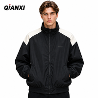 Blouson coupe-vent de course pour homme, noir, avec blocs de couleur, motif vintage, fermeture éclair personnalisée, col montant, style streetwear, vente en gros
