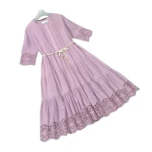 高雅棉质刺绣夏季连衣裙短袖儿童衣服女童装