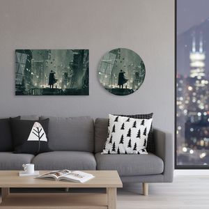 Noir Detective <b>Canvas</b> Print: Rainy Cityscape <b>Wall</b> Art,TEMPERED GLASS ART - Product Image 3