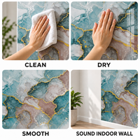 Papier peint auto-adhésif en marbre bleu sarcelle et or avec surface PET nettoyable pour murs décoratifs intérieurs