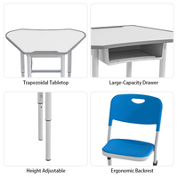 Ensemble de chaise et bureau d'étude hexagonaux modernes pour enfants, réglables en hauteur, ergonomiques, pour la maison, le bureau et le salon