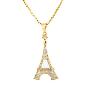 Hip Hop glacé CZ <span class=keywords><strong>Paris</strong></span> tour Eiffel étanche Non ternir sans acier inoxydable mode bijoux pendentif colliers hommes mâle - Product Image 2
