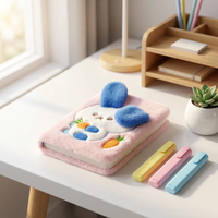 Carnet créatif en cuir rose/PP avec oreilles de lapin en peluche, à pression, pour enfants, cadeau de papeterie mignon