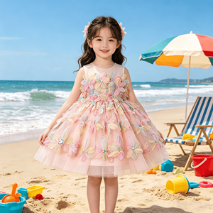 Vestido <span class=keywords><strong>de</strong></span> Princesa con Tul y Mariposas 3D <span class=keywords><strong>para</strong></span> <span class=keywords><strong>Niñas</strong></span>, Sin Mangas, con Volantes en Capas, Vestido <span class=keywords><strong>de</strong></span> Fiesta <span class=keywords><strong>de</strong></span> Cumpleaños, Disfraz Formal - Product Image 4