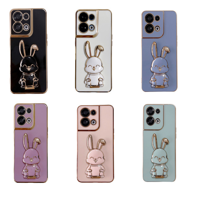 Luxury Electroplated Frame 3D Rabbit Bracket Shockproof Phone Case for Findx7 5g Oppo Reno A3x 8 12 12f Pro Back Cover