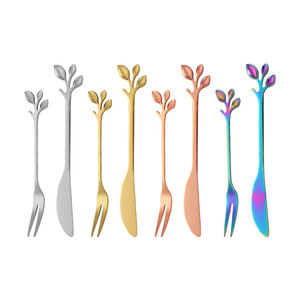 Stainless Steel Cutlery <b>Set</b> Leaf Shape Dessert Fork Knife For Home Use Eco Friendly <b>Hand</b> <b>Wash</b> Only - Product Image 5