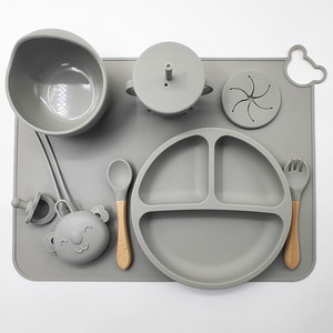 Ensemble d'alimentation pour bébé en silicone durable et écologique, comprenant des bols, des tasses à bec et une sucette pour enfants, design mignon de dessin animé, compatible lave-vaisselle - Product Image 3