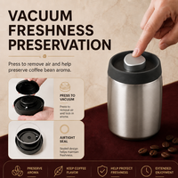 Boîte à café en acier inoxydable 304 avec revêtement imitation bois, hermétique à une touche, sans BPA, écologique, conteneur à grains sous vide 0,4L 0,8L