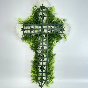 Coronas Decorativas Ecológicas Newgarden <span class=keywords><strong>de</strong></span> Fábrica, 50x30cm, Guirnaldas Blancas, Cruz Funeraria <span class=keywords><strong>de</strong></span> Seda, Flor Artificial para Cementerio - Product Image 6
