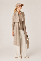 Nouvelle arrivée : cardigan long en laine mérinos de qualité supérieure, à col en diamant, avec ceinture, pour un look élégant au quotidien