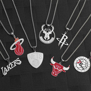 Collier pendentif en titane avec chaîne en bambou géométrique, série logo d'équipe de basketball, <span class=keywords><strong>Lakers</strong></span> pour Heat Raptors Rockets Surround - Product Image 1