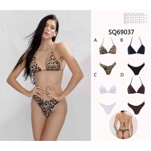 Conjunto de Bikini HDJ con Estampado de Leopardo, Top Triangular y Braguita Tipo Tanga, Traje de Baño para Mujer, Tallas 44, 46, 48, 50, Tejido Elástico con Estampado Digital - Product Image 1